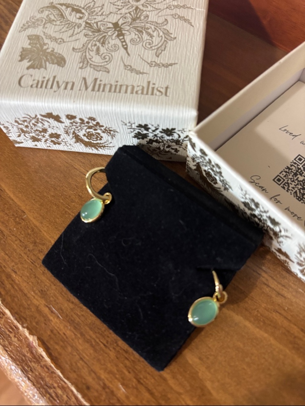 Caitlyn Minimalist Gold Hoop Earrings with Green Stones